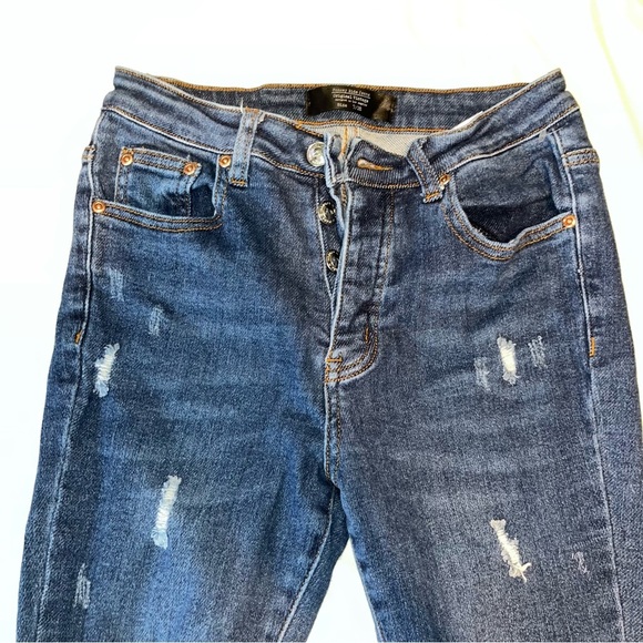 Women's Blue Distressed Jeans - Picture 3 of 7